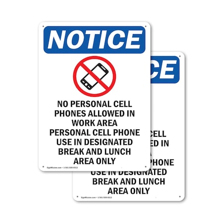 Signmission No Personal Cell Phones, 12 in W x Rectangle, Aluminum OS-2PACK-NS-A-1218-V-14738